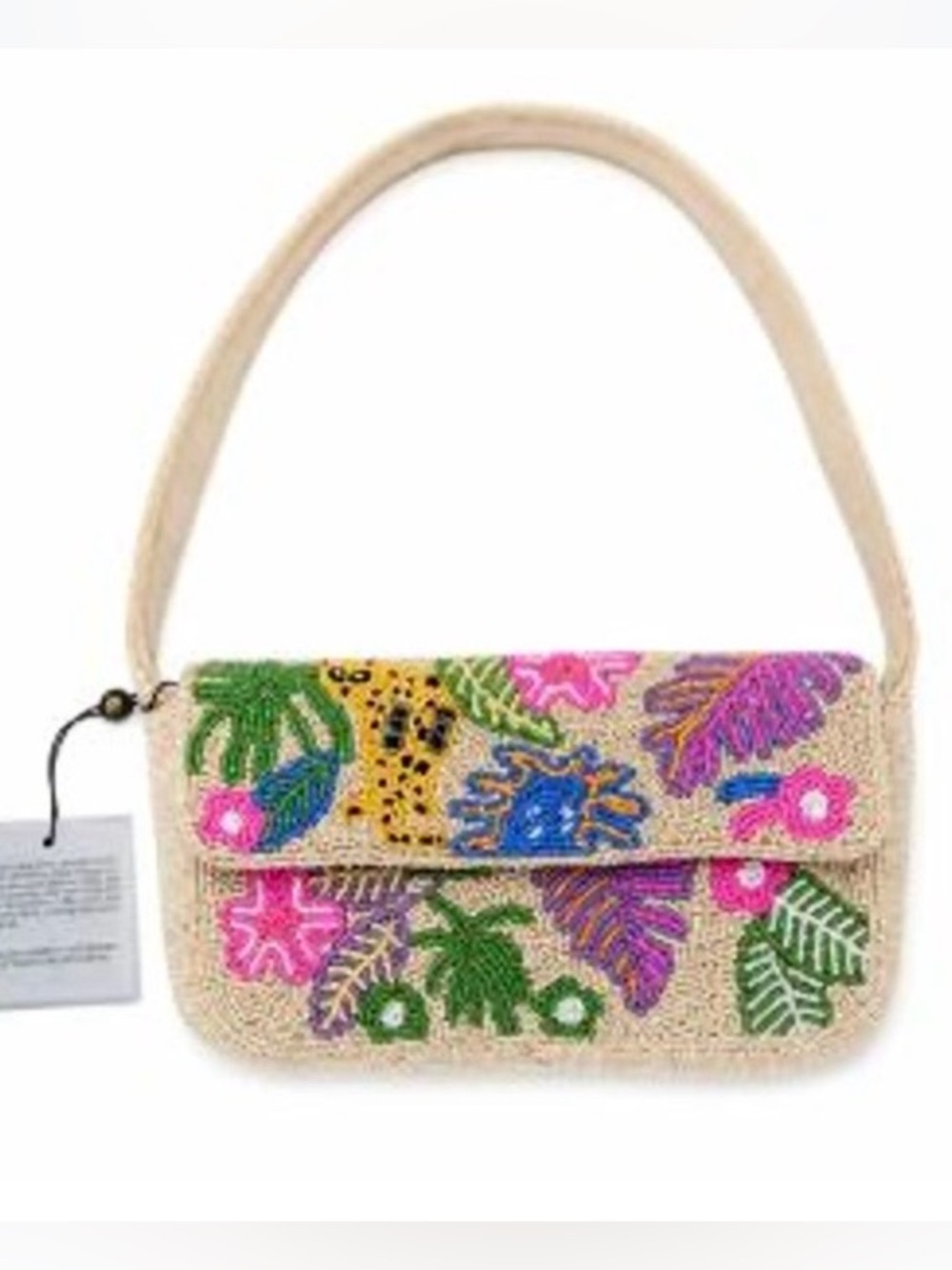 NEW America & Beyond Jungle Leopard Embellished Shoulder Bag Beaded 10 x 5.5 x 2